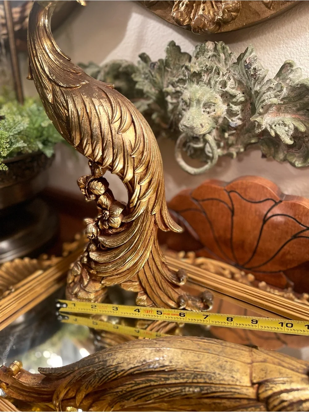 Vintage Syroco Gold Peacock Sculpture Pair